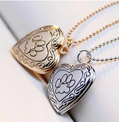 Photo Locket Dog Paw Pendant Necklace