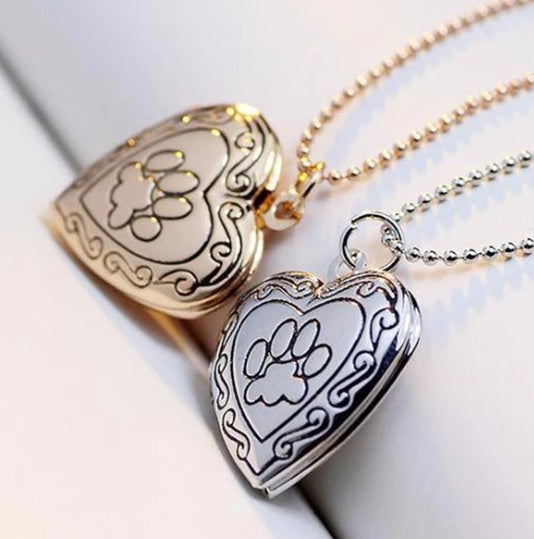 Photo Locket Dog Paw Pendant Necklace