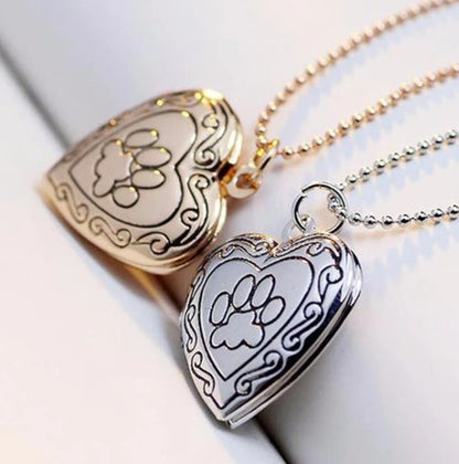 Photo Locket Dog Paw Pendant Necklace