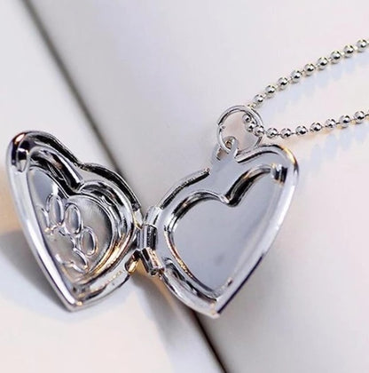 Photo Locket Dog Paw Pendant Necklace